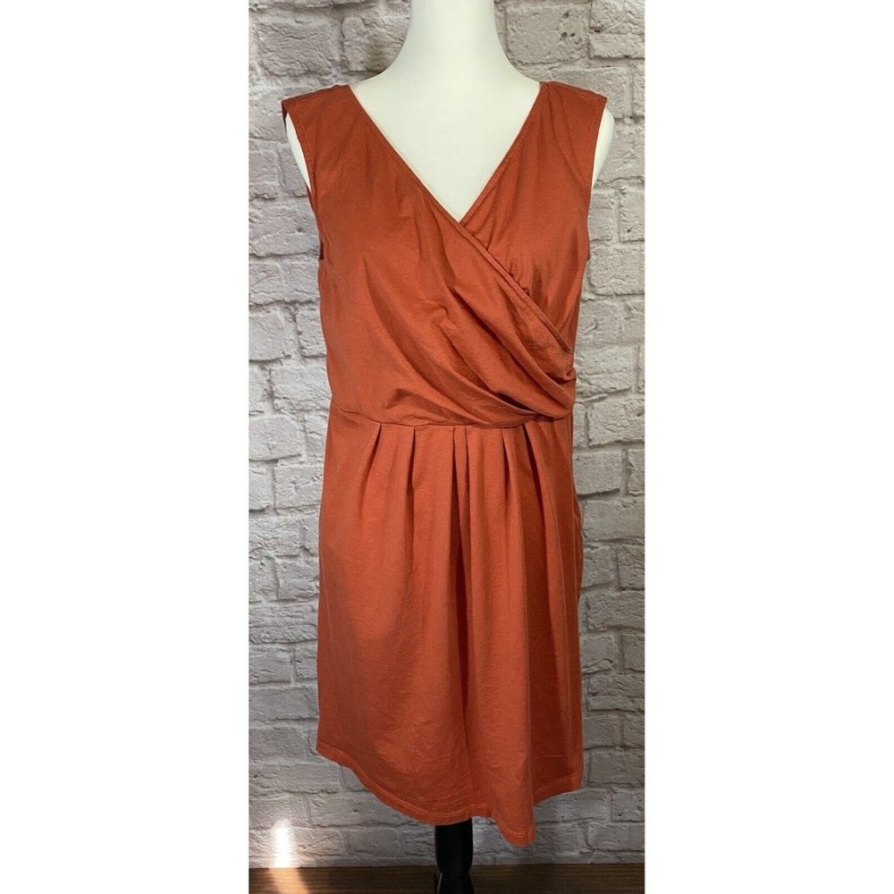 Sundance Dress 12 Sleeveless V Neck Orange Faux Wrap Casual Modal Cotton 9436